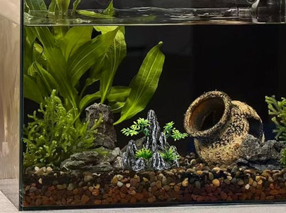 Fish Tank Decorations Aquarium Mountain View Stone Decorations Resin Rock Aquascaping with Hiding Cave, Fish Tank Accessories Aquarium Ornaments with Small Plants (AS)