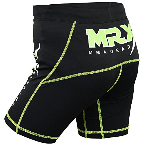 New Mrx MMA Compression Shorts with stabilize Cup Sports Short Martial Arts, Kick Boxing, Black-Green - size: Small