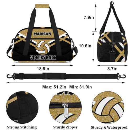Custom Sport Volleyball Bag, Olive Yellow Glitters with Black | Personalized Duffle Bag with Name Overnight Bag Toddler Gym Duffle Bag for Travel Weekend Sleepover Bag - color: Olive Yellow