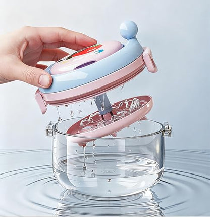 MURRI&MURRDI Denture Bath Box for Travel, 2 in 1 Retainer Cleaning Case with Mirror, No-Leak Mouth Guard Container, Rotatable Denture Containers for Soaking Night Guard Case (A Pink)