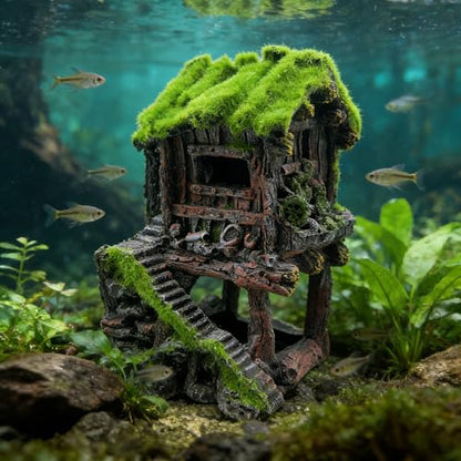 M2cbridge Aquarium Decorations Fish Hideout House Betta Cave with Green Lifelike Moss (Style 4) - style: Style 4