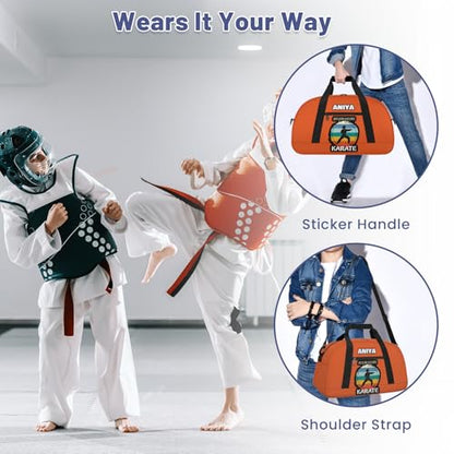 Custom Name Taekwondo Karate Duffle Bag for kids Boy Girls - Personalized Martial Arts Gear Bag, Water-Resistant Sparring Equipment Bag, Karate Orange - color: Karate Orange