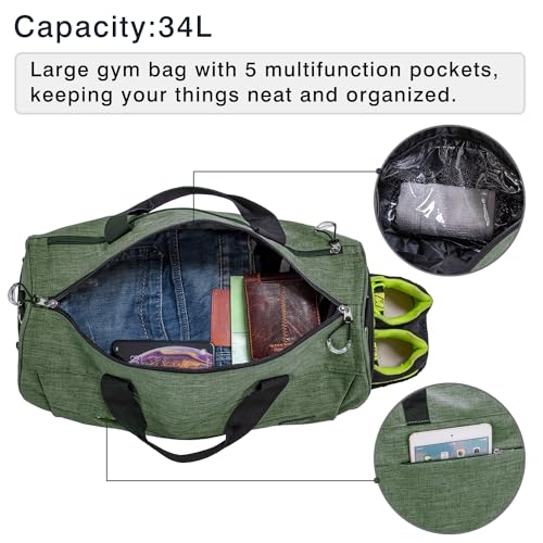 Sports Small Gym Bag for Men and Women Travel Duffel Bag Workout Bag with Shoes Compartment&Wet Pocket - color: green
