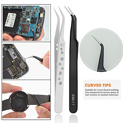 HANDSKIT Tweezer Set - Curved, Flat Head, Pointy Tweezers Kit for Craft, Jewelry, Electronics & Laboratory Work - 9 Pieces