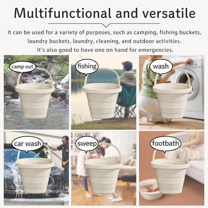 Folding Bucket, Water Bucket, 5L, 10L, Thick, Multi-Functional, Convenient, Foot Bath, Square, Stylish, Camping, Laundry, car wash, Foot Bath, Fishing (Grey-5L)