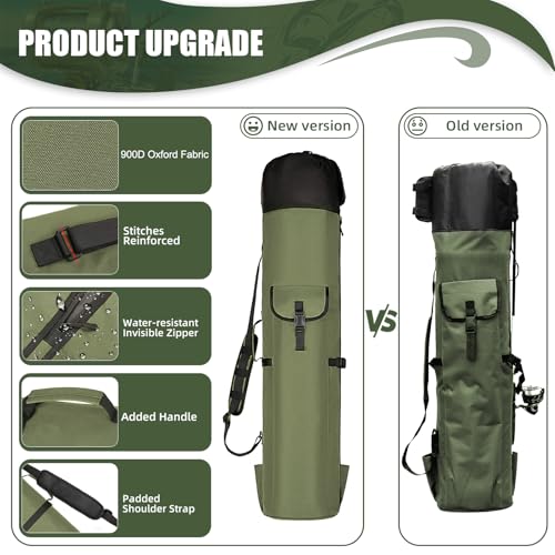 Fishing Rod Bag Fishing Rod Case, Durable Folding 900D Oxford Fabric Portable Large Capacity Waterproof, Fishing Gifts for Men Boys