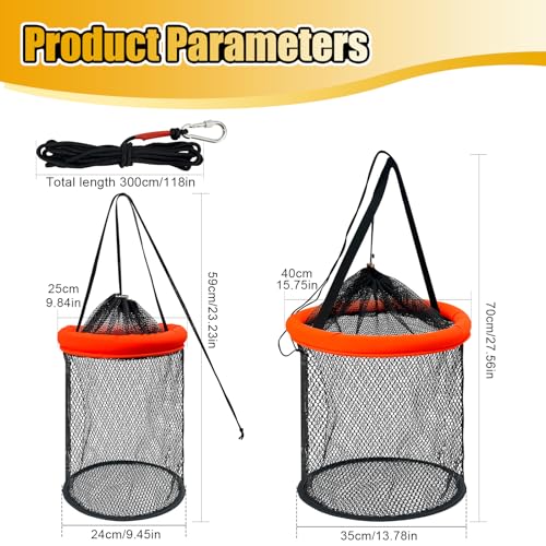 Floating Fish Basket, 5/10 Gallons Collapsible Fishing Net, Coated Nylon Net Storage Cage for Keeping Live Caught Fish 1 PCS