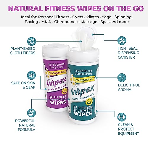 Wipex Original Gym Wipes - EWG Verified - Fitness Equipment Cleaner for Personal Workout Use, New Lint-Free Plant Based Cloth, 50 Count - Great for Yoga, Pilates, Home Gym (Pack of 12) - size: 50 Count (Pack of 12)