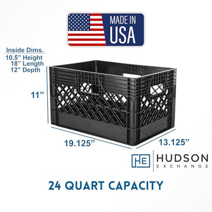 Hudson Exchange 19 x 13 x 11" (24 Quart, 3 Pack) Mesh Commercial Grade Milk Crate Handled Storage Container Tote, Black