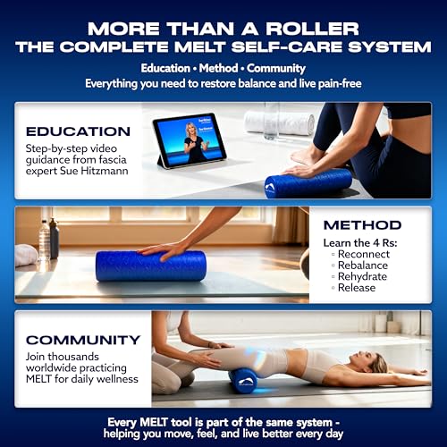 MELT Method 18 Inch Travel Soft Foam Roller- Half the Length of The MELT Full Body Roller | Portable Travel Size, Cross-Linked Memory Foam, Latex-Free, Myofascial Release, Lower Back, Hips, Neck, Shoulders
