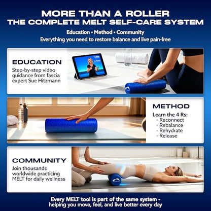 MELT Method 18 Inch Travel Soft Foam Roller- Half the Length of The MELT Full Body Roller | Portable Travel Size, Cross-Linked Memory Foam, Latex-Free, Myofascial Release, Lower Back, Hips, Neck, Shoulders