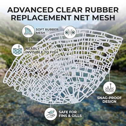 Replacement Fly Fishing Landing Net, Non Snag Soft Rubber Mesh Fishing Net Replacement, 100cm Depth Catch and Release Knotless Net for Trout Bass Carp Fish Friendly for Fly Fishermen