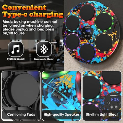 Music Boxing Machine for Kids & Adults - Wall Punching Bags with Lighting - color: Graffiti