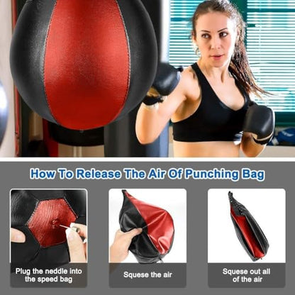 Speed Punching Bag, Leather MMA Speed Bag Striking Bag Kit with Hanging Swivel - color: Red