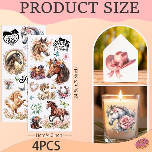 4 PCS UV DTF Cup Wraps, Horse Transfer Stickers for Tumblers and Mugs, Durable Rub-on Decals for Smooth and Flat Surfaces - style: horse