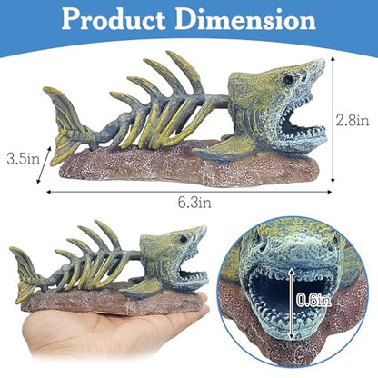 Fish Tank Decorations Resin Shark Skeleton Aquarium Decor Reptile Tank Accessories Ornament Fish Bone Hideout for Shrimp Lizards Geckos Spiders - style: Shark Skeleton