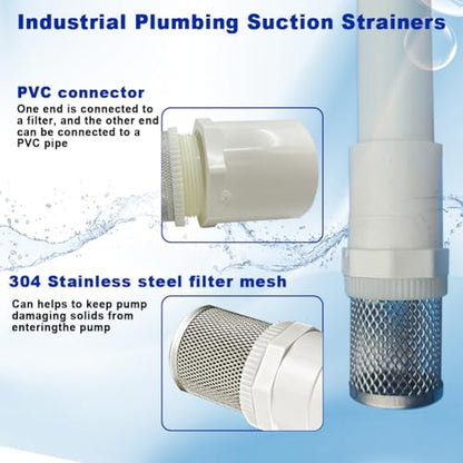 2" Stainless Steel Filter Cover Connected to 2 inch/DN50 PVC Water Pipe, Suction Strainers Used to Remove Debris and Reduce Solid Entry