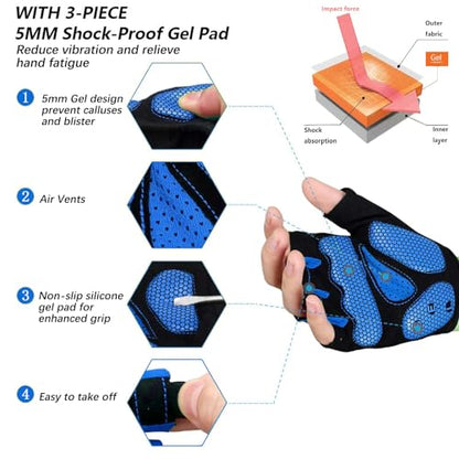 MOREOK Cycling Gloves Bike Bicycle Gloves, Half Finger 5MM Gel Anti-Slip - color: Blue, size: Large