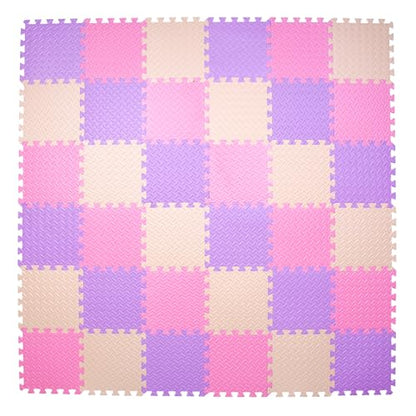 Foam Play Mat, EVA Non-Toxic Interlocking Floor Mats | Tamiplay, ASTM & CPSIA Passed, 11.8 x 11.8″, 0.4″ thick, Non-slip & Waterproof, Easy to clean, Easy Assemble - color: Pink/Beige/Purple, size: 36 Pcs/70.8*70.8