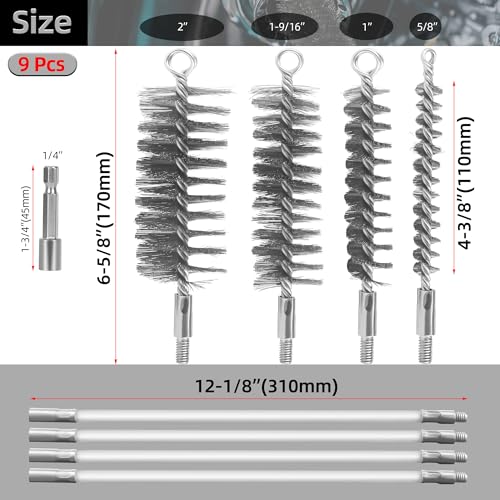 Drill-Powered Chimney & Pipe Cleaning Brush Kit - 50" Flexible Rods, 4 Stainless Steel Brush Heads (15-50mm), for Fireplace, Auto Parts, Tubes