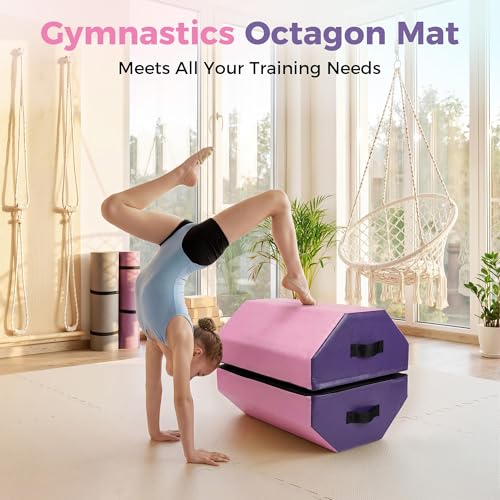 19"X19"X23" Octagon Mat Gymnastics, with High-Density Foam & Waterproof Cover, Skill Shape Tumbling Mat Gymnastics Octagon, Octagon Tumbling Mat Somersault Backbend Trainer for Gymnastics, Cheerleading & Martial Arts