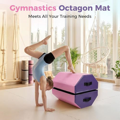 19"X19"X23" Octagon Mat Gymnastics, with High-Density Foam & Waterproof Cover, Skill Shape Tumbling Mat Gymnastics Octagon, Octagon Tumbling Mat Somersault Backbend Trainer for Gymnastics, Cheerleading & Martial Arts