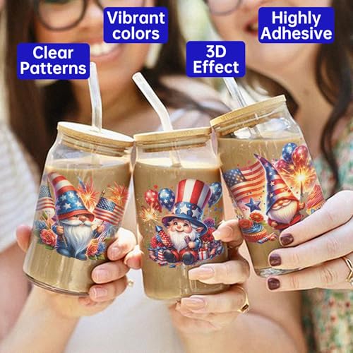 4 PCS American Flag Animals UV DTF Cup Wrap High Viscosity Stickers for Glass Mugs Notebooks Laptops - style: American Flag Animals