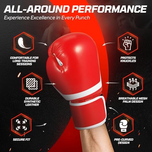 Flexzion Boxing Sparring Training Gloves Pro Muay Thai Kickboxing Heavy Bag Punching Mitts Wrist Wrap Full Contact Combat Sport Protective Hand Gear Martial Art Supply for Women & Teens, 10Oz - color: Red