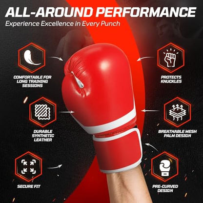 Flexzion Boxing Sparring Training Gloves Pro Muay Thai Kickboxing Heavy Bag Punching Mitts Wrist Wrap Full Contact Combat Sport Protective Hand Gear Martial Art Supply for Women & Teens, 10Oz - color: Red