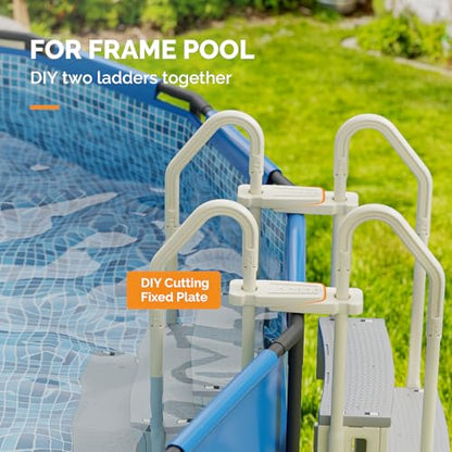 VINGLI Pool Ladder for Above Ground Pools 3-Step, Safety Stair - Beige&Gray - color: Beige & Gray, size: 3 Steps