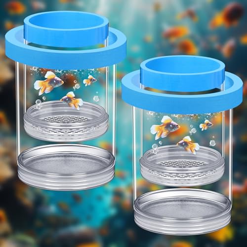 2 Pcs Breeder Box for Fish Tank Aquarium Breeder Separation Net Breeding Box with Suction Cup for Small Fish Shrimp Clownfish Guppy(Blue,L) - color: Blue, size: L