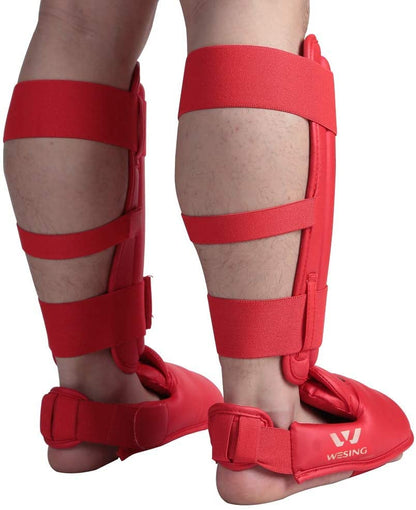Wesing Karate Protective Gears Set with Chest Guard Gloves Groin Protection and Shin Instep Guard for Men - color: Red, size: Small