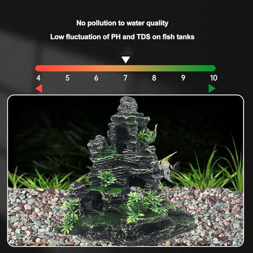 Aquarium Rockery Decoration, Fish Tank Resin Rockery with Hiding Cave, Realistic Mountain View Landscaping Stone for Freshwater and Saltwater Tanks, Safe Non -