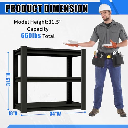 3-Tier Metal Fish Tank Stand, 34" W x 18" D x 31.5" H, Adjustable Heavy Duty Aquarium Rack, 660 lbs Capacity, Black (Black) - color: Black