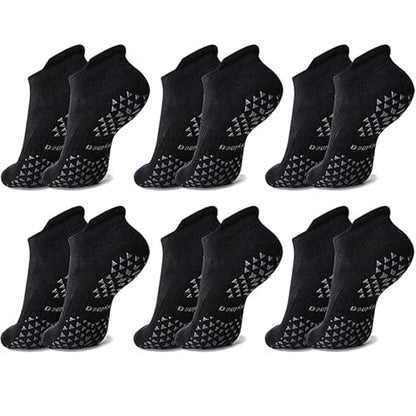 Hylaea Unisex Non Slip Socks with Grip for Yoga, Hospital, Pilates, Barre | Ankle, Cushioned - color: 6 Pairs Black, size: Small-Medium