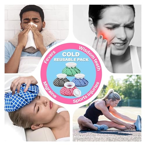 Honoson 4 Pack Reusable Ice Bags Hot Cold Bag Leakproof,Cute Style | Reusable Ice Pack, Ice Bags Hot Water Bag,Screw Cap No-Leak Elastic Breathable for Sports & Home Use,Wide Opening Easy Fill - style: Cute Style