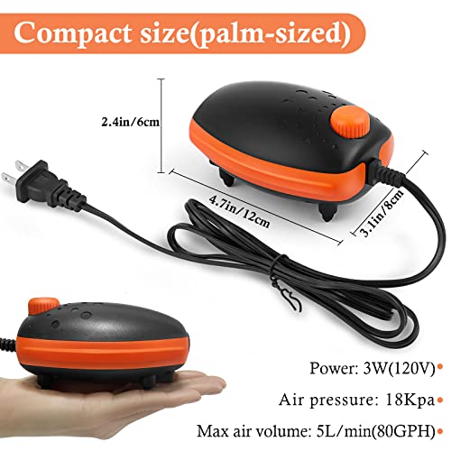 3W 80GPH Adjustable Aquarium Air Pump, Upgrade Quiet Oxygen Pump, Powerful Air Aerator for Fish Tank up to 120 Gallon