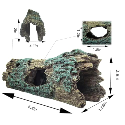 Reptile Hide Cave Small Resin Aquarium Deoration Cave Hollow Tree Trunk Log Fish Tank Ornament Hideout for Small Reptile Gecko Tarantula Fish Shrimp7.3 * 2.7 * 2.7IN