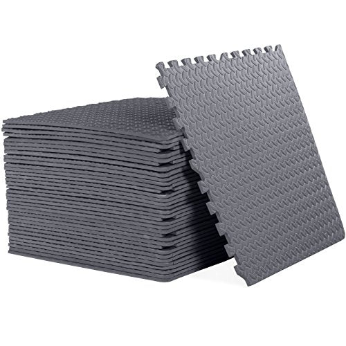 CAP Barbell 1/2" Cap Puzzle Exercise Mat with Foam Interlocking Tiles, 6 Pack, 144 Square', Gray (MTS-1206AM) - style: 1/2" Cap Diamond Pattern