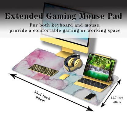 Big Mouse Pad - Colorful Gaming Mousepad, Non-Slip Rubber Base, Waterproof with Stitched Edges, 35.4" X 15.7" for Game Office - color: Abstract Illustration