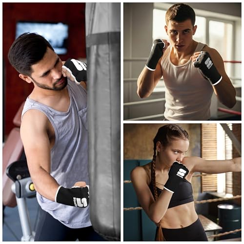 Stealth Sports Boxing Hand Wraps Inner Gloves – Premium Boxing Inner Gloves – Half Finger Boxing Punching Mitts – Elasticated Wrap Boxing Mitts for Kickboxing, Muay Thai, MMA - size: Large-X-Large