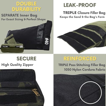 Polyfit Workout Sandbag Pro - Exact Sizing with Triple Closure Filler Bag - color: GREEN, size: 40 LB