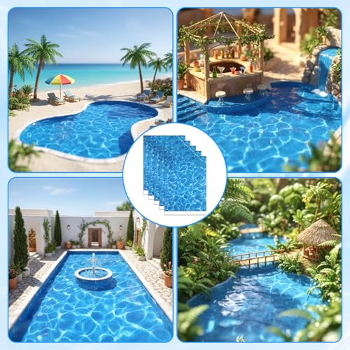 Ripple Water Sticker 5PCS Fake Water Self Adhesive Realistic Stream Pattern Artificial-Water Effect Sheet Ocean Diorama Supplies for Miniature Lakes, Beach Pools, Rivers and Diorama Scenery