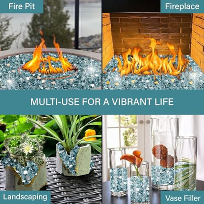 10 lb Reflective Fire Glass, 1/2 Inch, Fit for Fire Pit & Fireplace, Pacific Blue - color: Pacific Blue, size: 10 Pound (1/2")