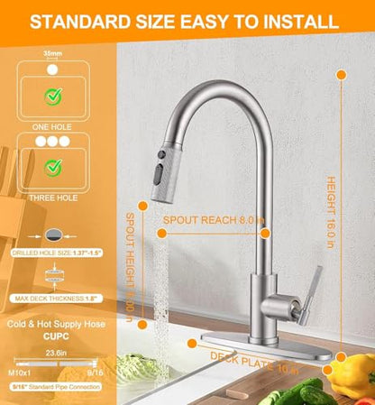 Kitchen Faucet, Pull Down Sprayer Kitchen Sink Faucet, Single Handle High-Arc with 3 Function Spray Head, 1 or 3 Hole Installation, Suitable for Farmhouse Laundry Rv Bar (Brushed Nickle)