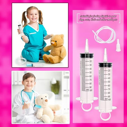 8 Pack 100ml Large Plastic Syringe with 40 inch Handy Plastic Tubing and Connections for Liquid Measuring Watering Pet Feeding