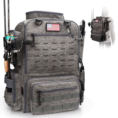 Fishing Backpack, Fishing Tackle Backpack with Rod Holders for 4 Boxes (Box Not Included) 45L Waterproof Fishing Gear, Ideal for Men and Women Tackle Box Bag (Storm Gray) - color: Storm Gray