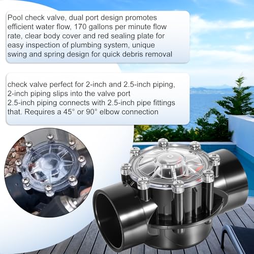 7305 Pool Check Valve Replacement 180 Degree for Jandy 2-Inch to 2-1/2-Inch Check Valve Compatible with Pool Pumps Heat Pumps and Spa Straight Through Flow