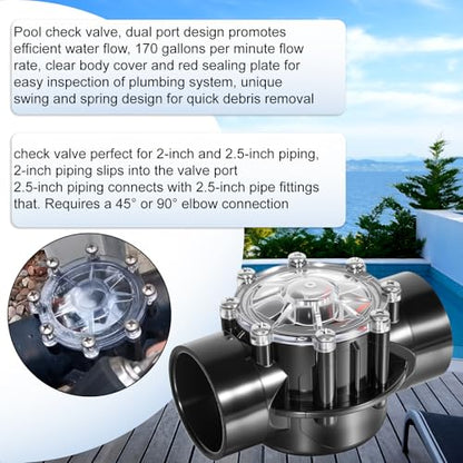 7305 Pool Check Valve Replacement 180 Degree for Jandy 2-Inch to 2-1/2-Inch Check Valve Compatible with Pool Pumps Heat Pumps and Spa Straight Through Flow