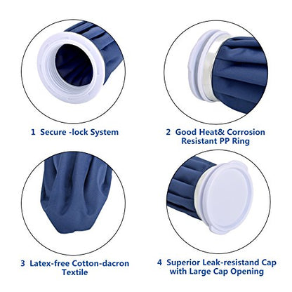 elitehood Reusable Ice Bags for Injuries, Refillable Ice Pack Hot Water Bag | Hot & Cold Therapy and Pain Relief with Elastic Breathable Support Wrap, 3 Sizes (6"/9"/11"), (for Hot Therapy is 50-60℃)